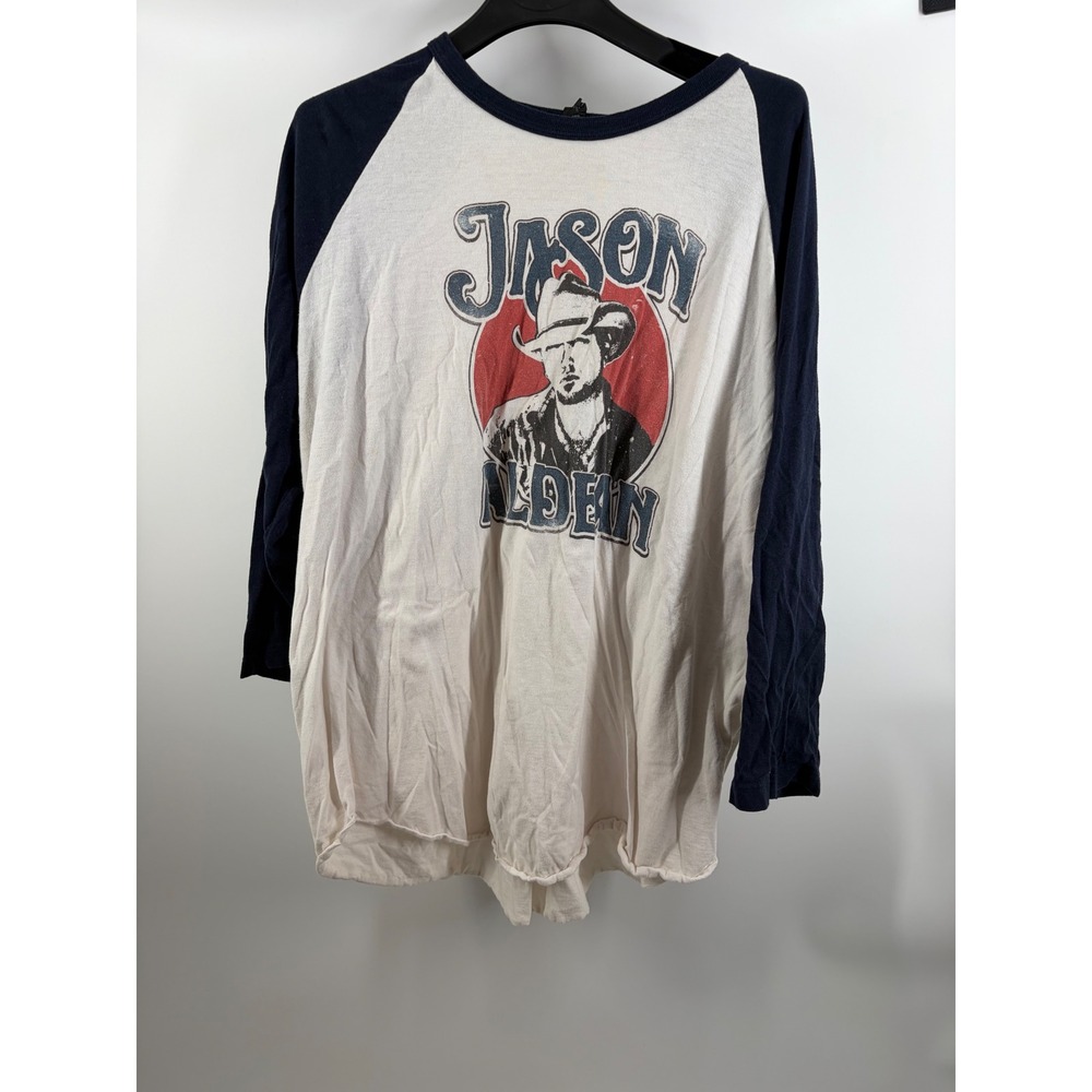 Jason Aldean Country Music Graphic Raglan Baseball T-Shirt Navy White XXL